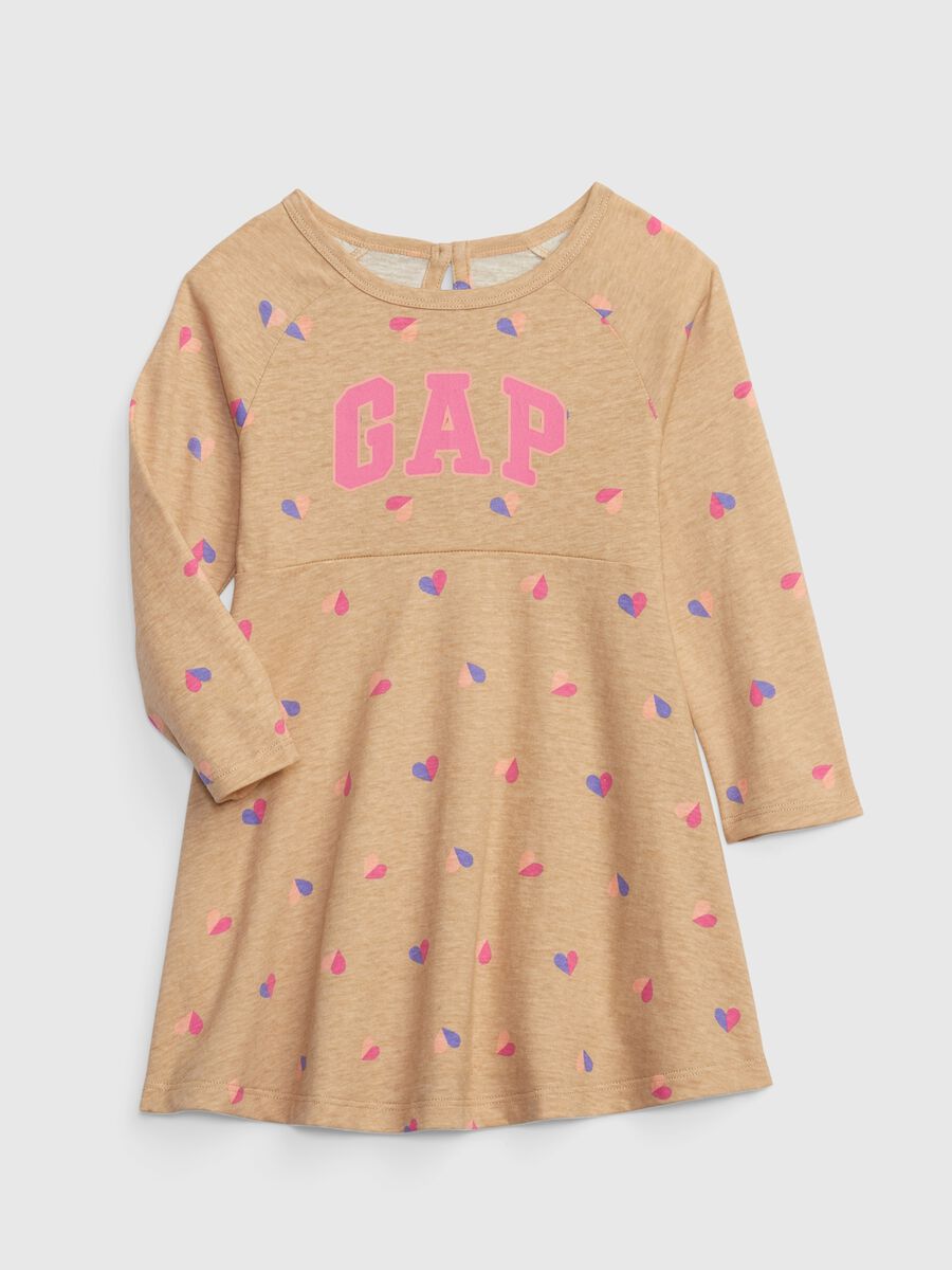 Abito in cotone con stampa cuori e logo Bimba_0