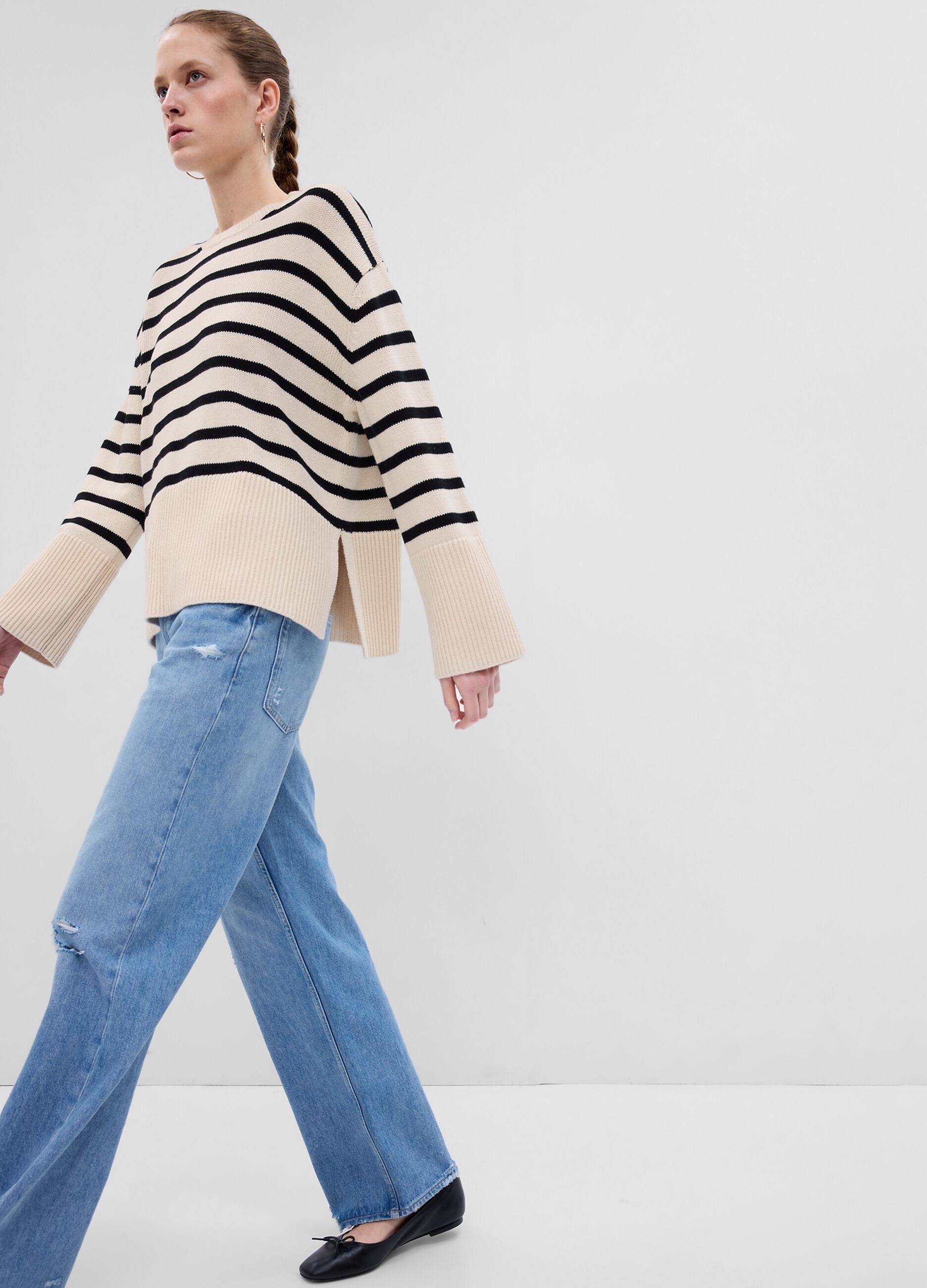Oversized pullover in cotton with splits_1