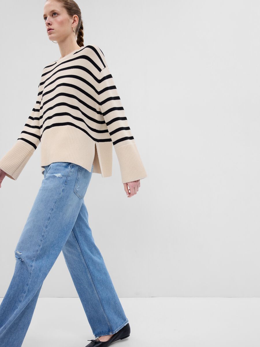 Oversized pullover in cotton with splits Woman_1