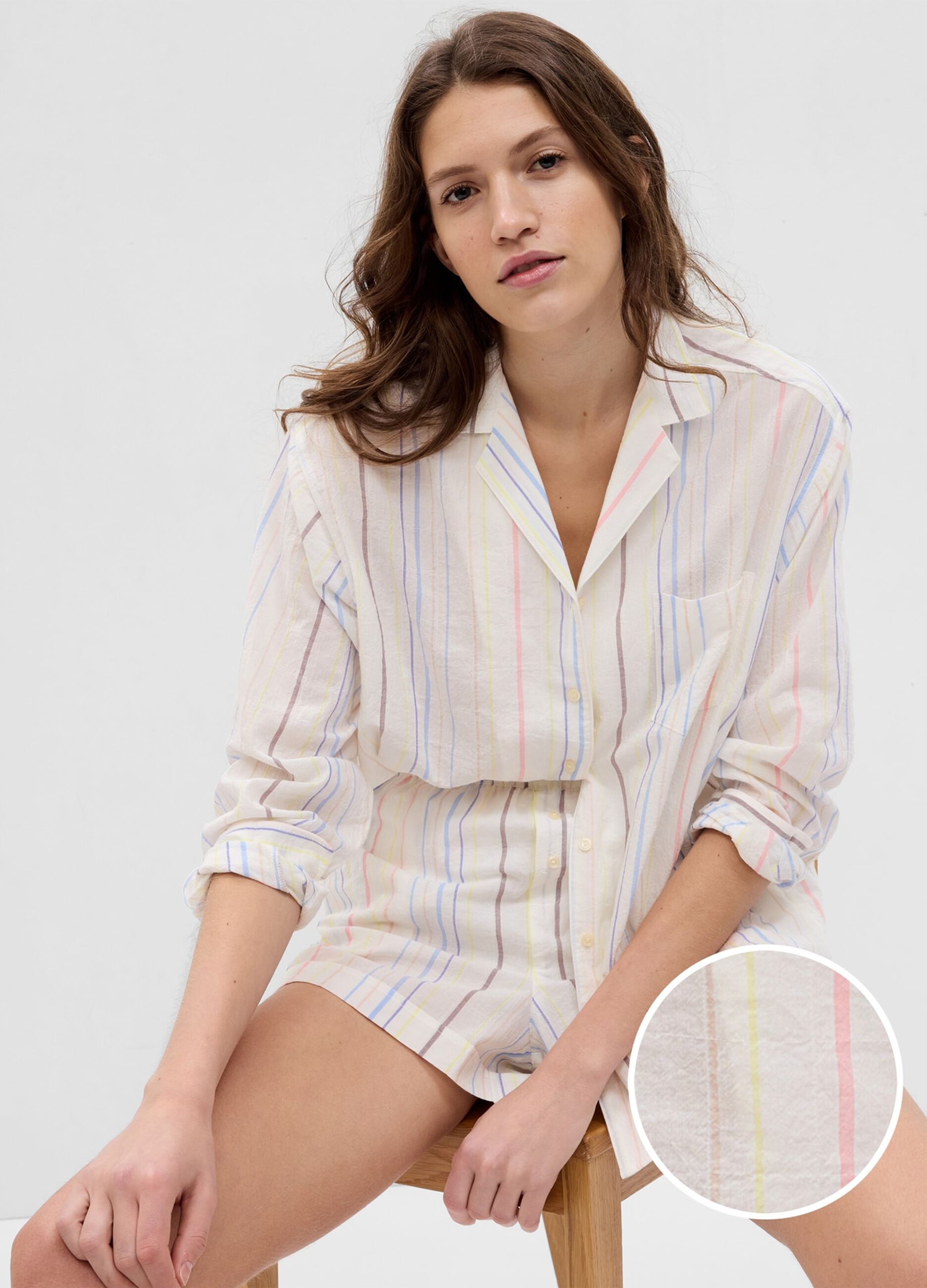 Multi-coloured striped cotton pyjama top