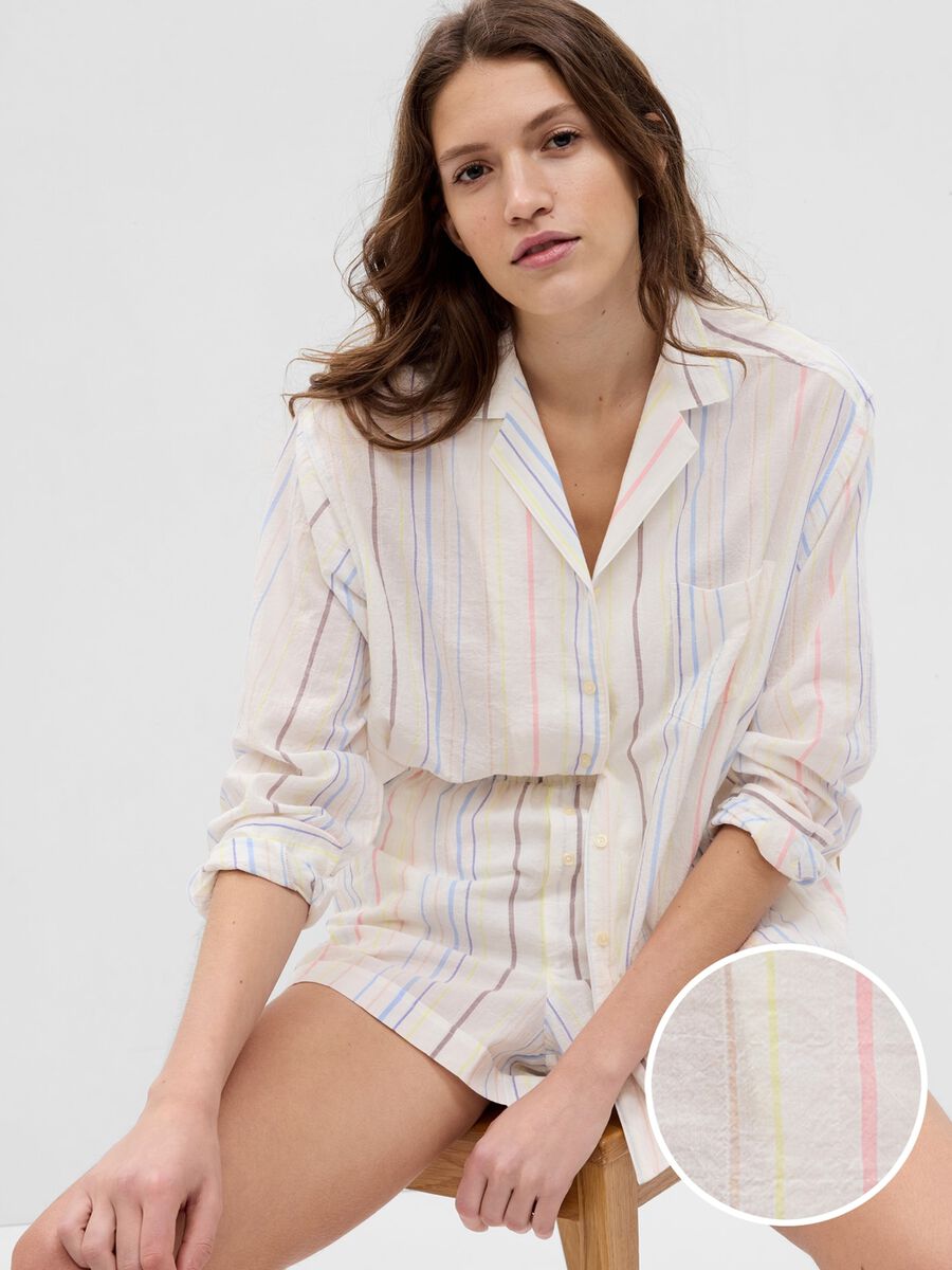 Multi-coloured striped cotton pyjama top Woman_0