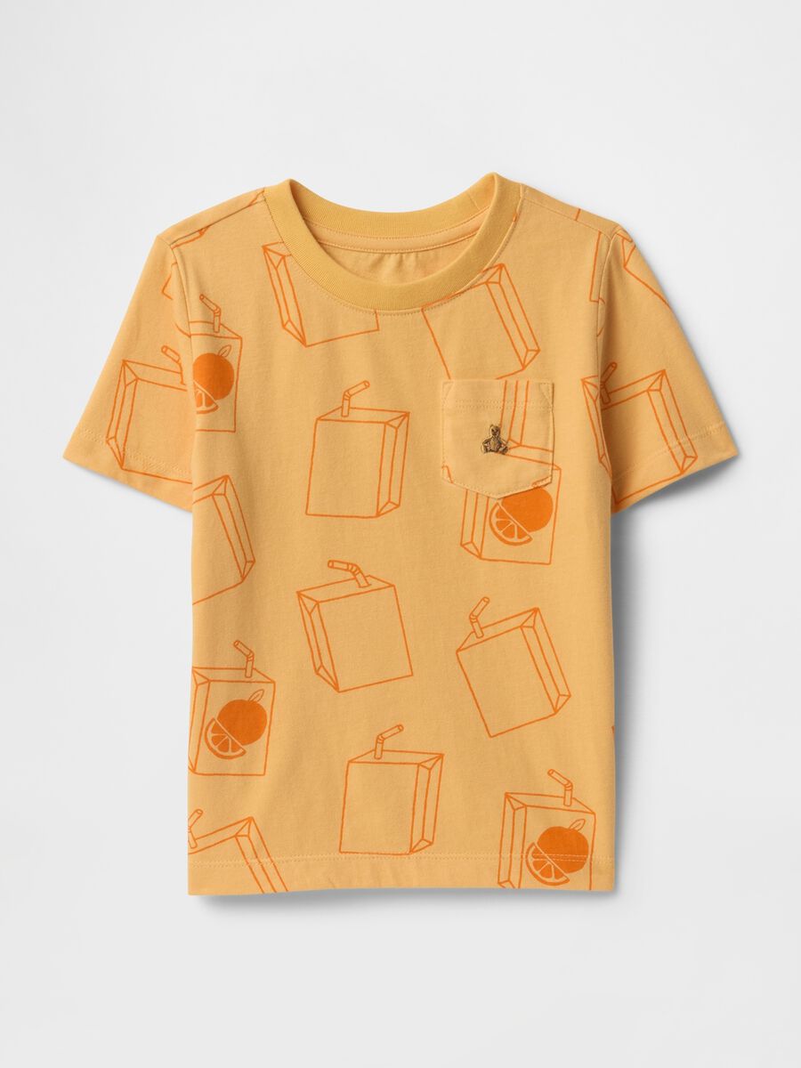T-shirt gialla con stampa succo d'arancia Bimbo_0