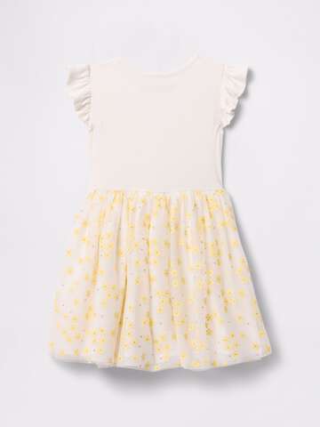 Abito bianco con gonna in tulle floreale_2