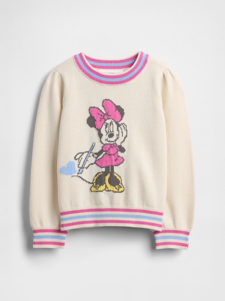 Maglione bianco in cotone con Minnie Bambina_0