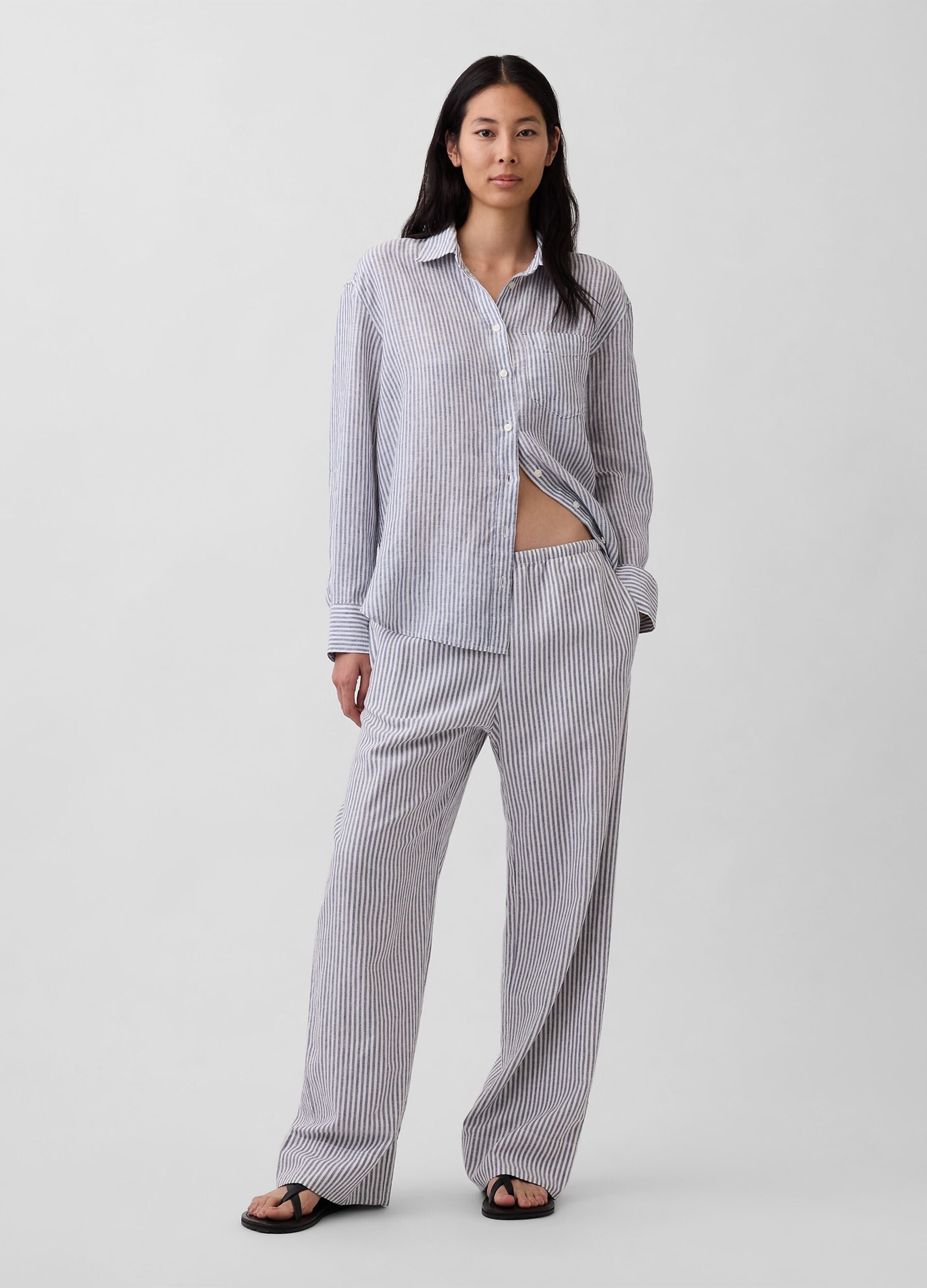 Pantaloni in misto lino a righe