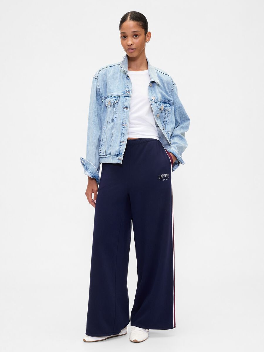 Pantaloni blu palazzo in misto cotone Donna_0