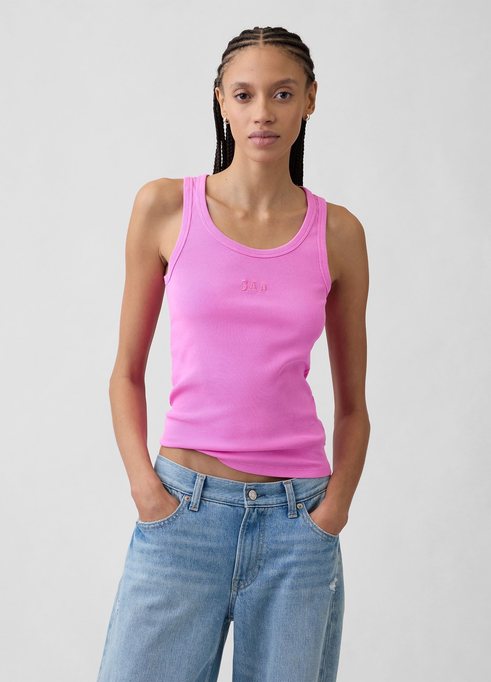 Tank top in cotone elasticizzato a costine con logo GAP