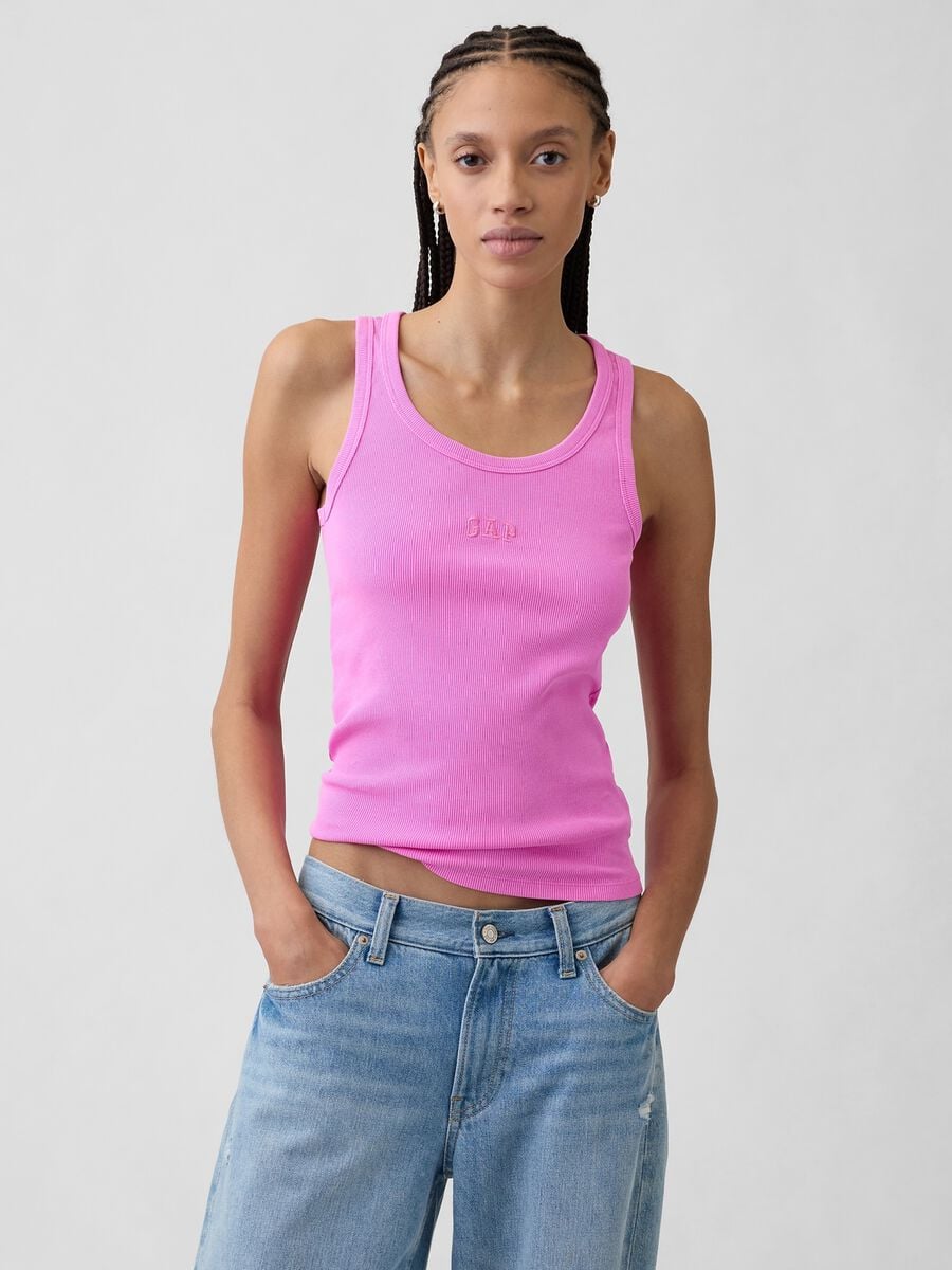 Tank top in cotone elasticizzato a costine con logo GAP Donna_0