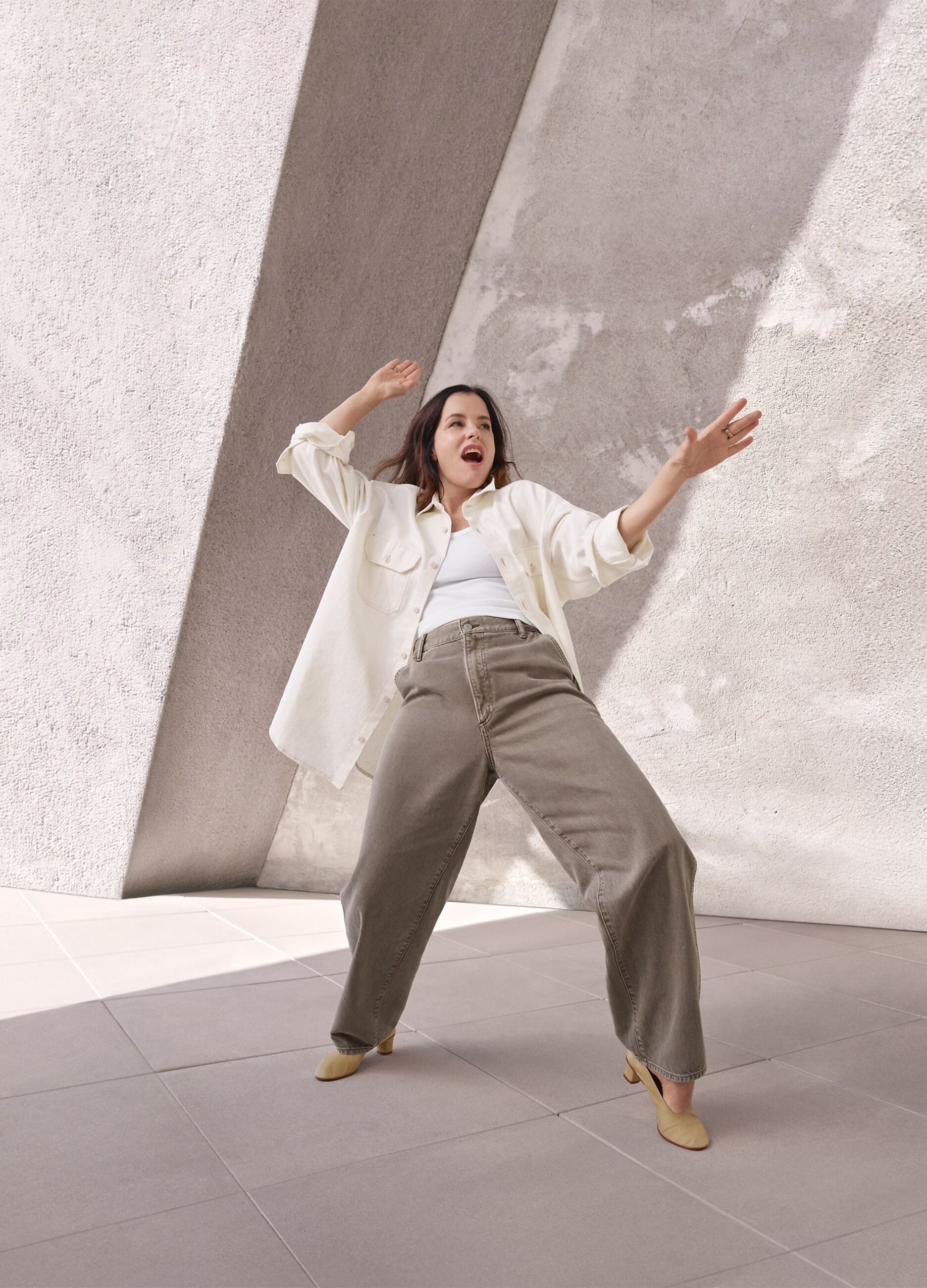Jeans workwear a gamba larga beige_3