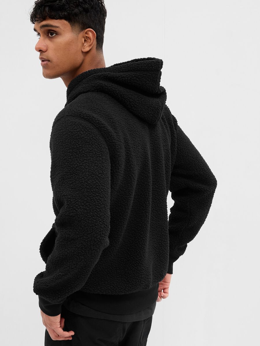 Sherpa sweatshirt with hood and logo embroidery Man_1