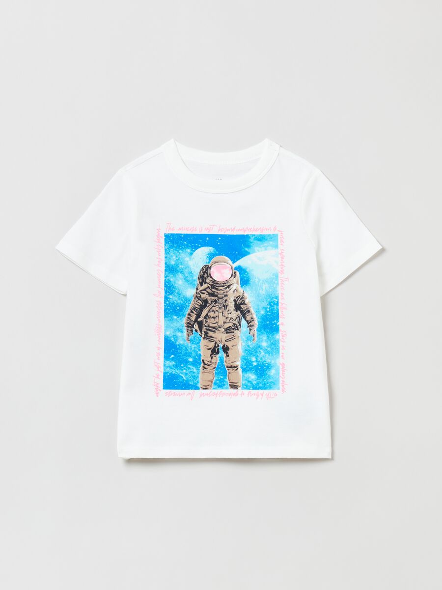 T-shirt in cotone con stampa astronauta Bambino_0