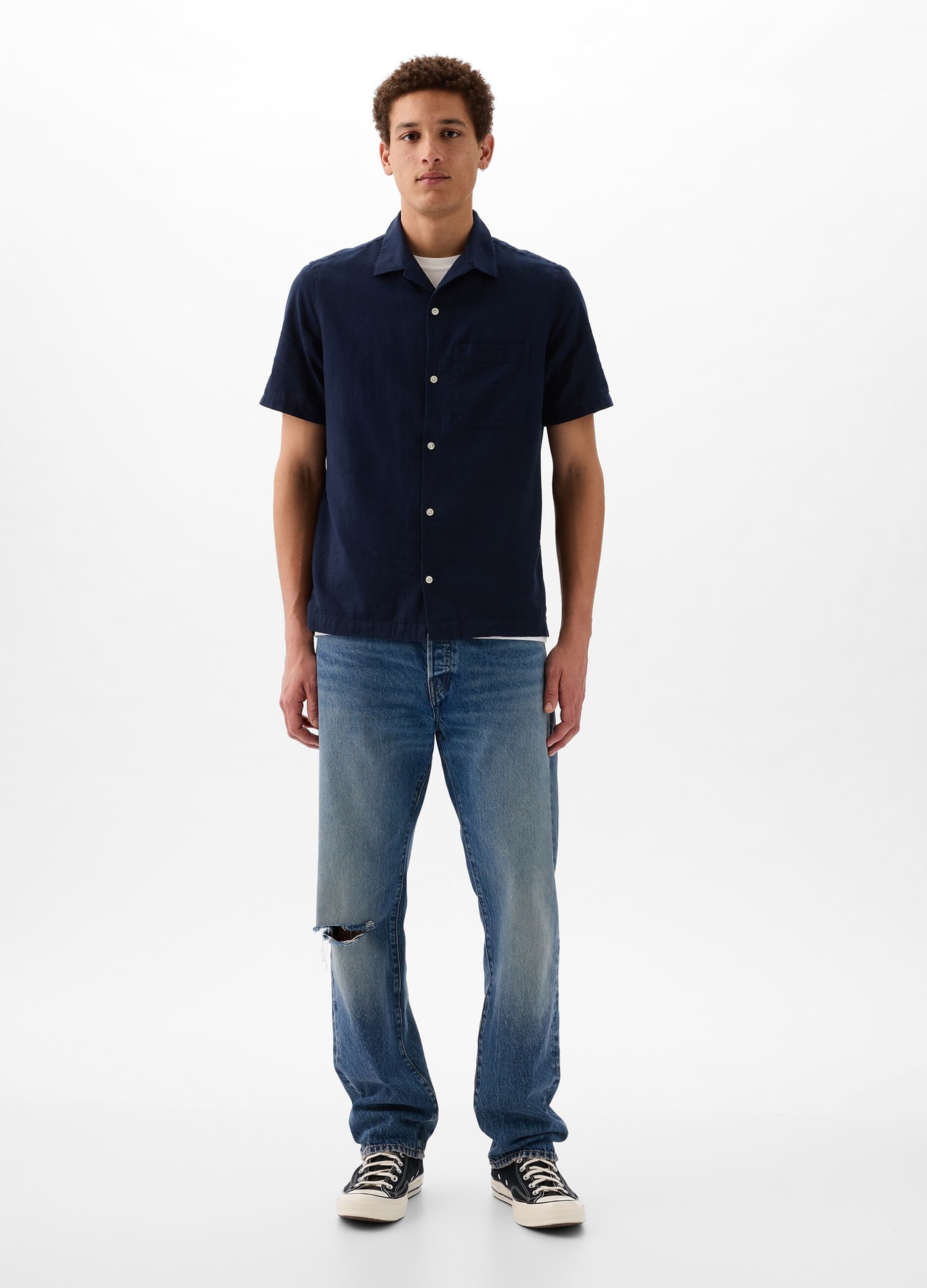 Camicia a maniche corte in lino e cotone_1