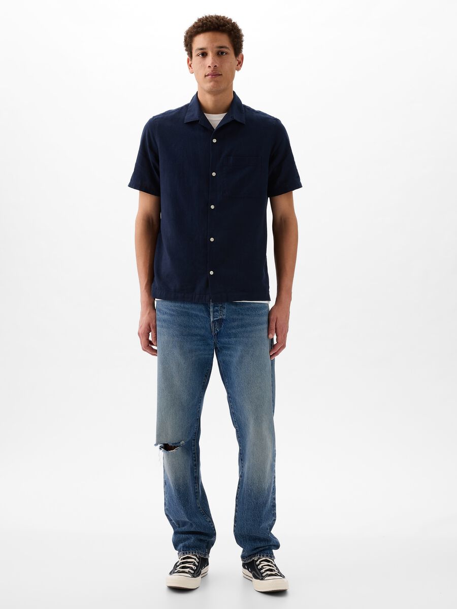 Camicia a maniche corte in lino e cotone Uomo_1