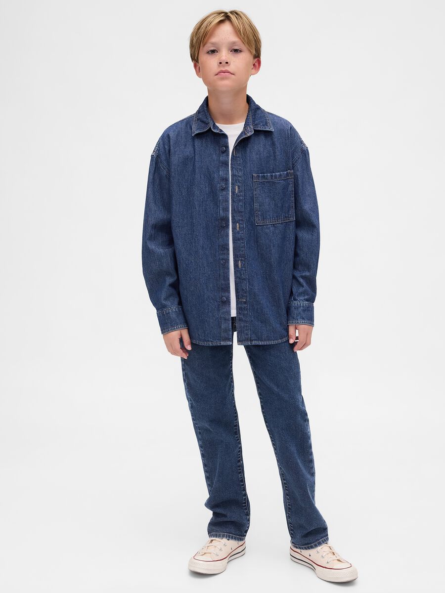 Children's straight jeans in stretchy blue denim cotton, regular fit Boy_0