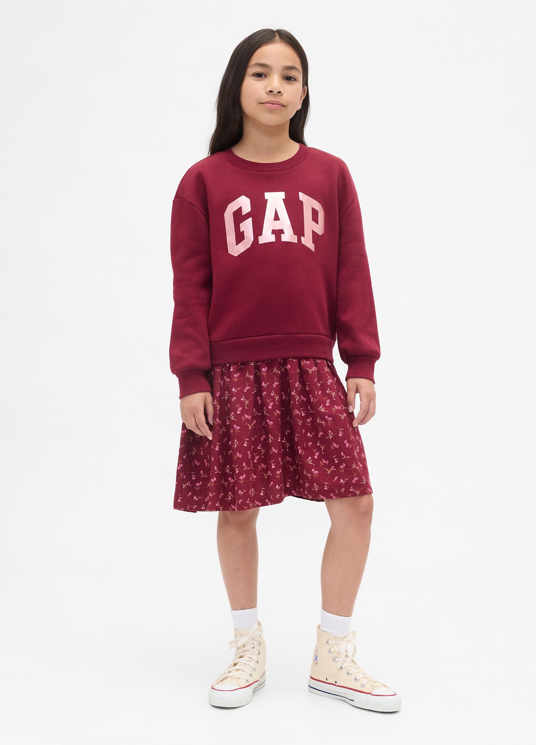Vestito rosso per bambina con scollo rotondo