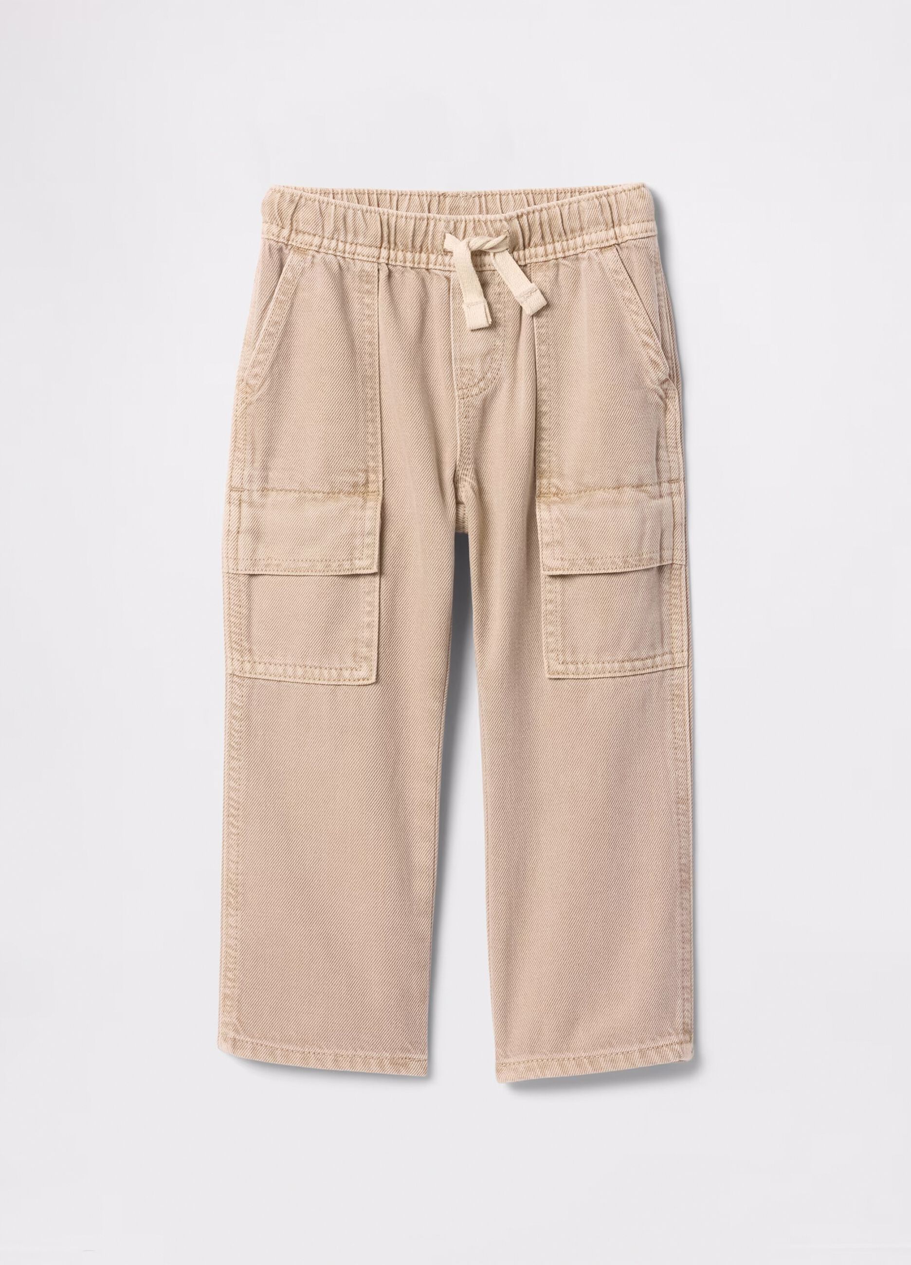 Beige cargo trousers in cotton and Lyocell with drawstring_1