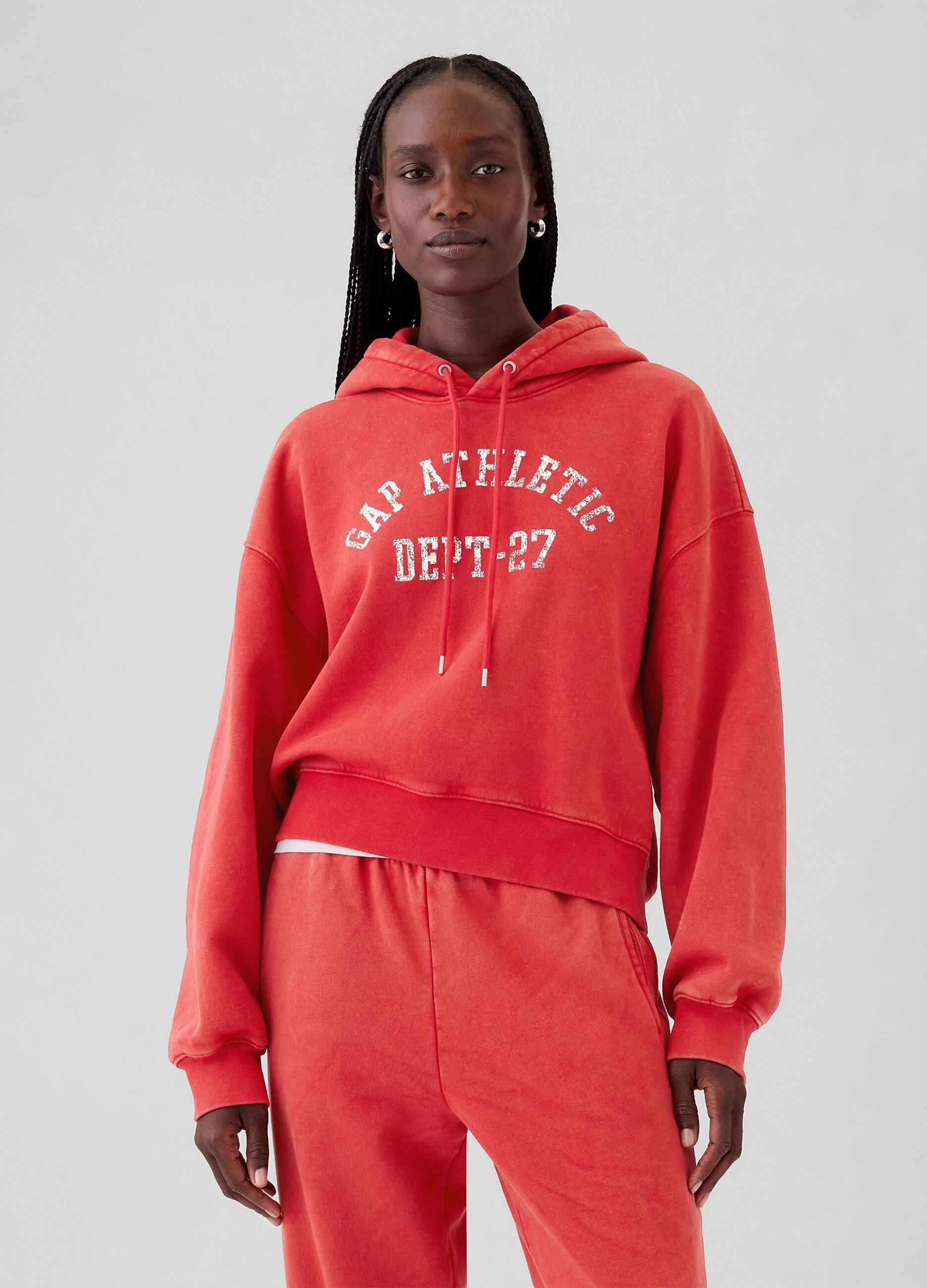 Crop sweatshirt with hood and print