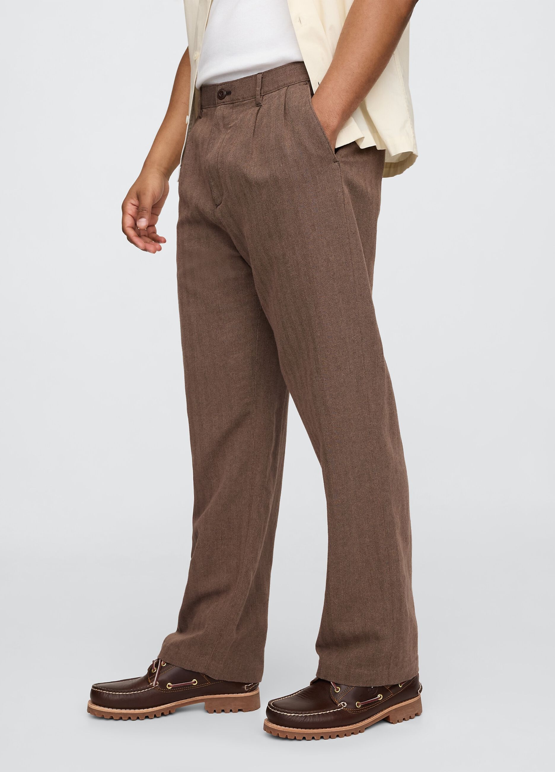 Pantaloni marroni in lino e cotone_3