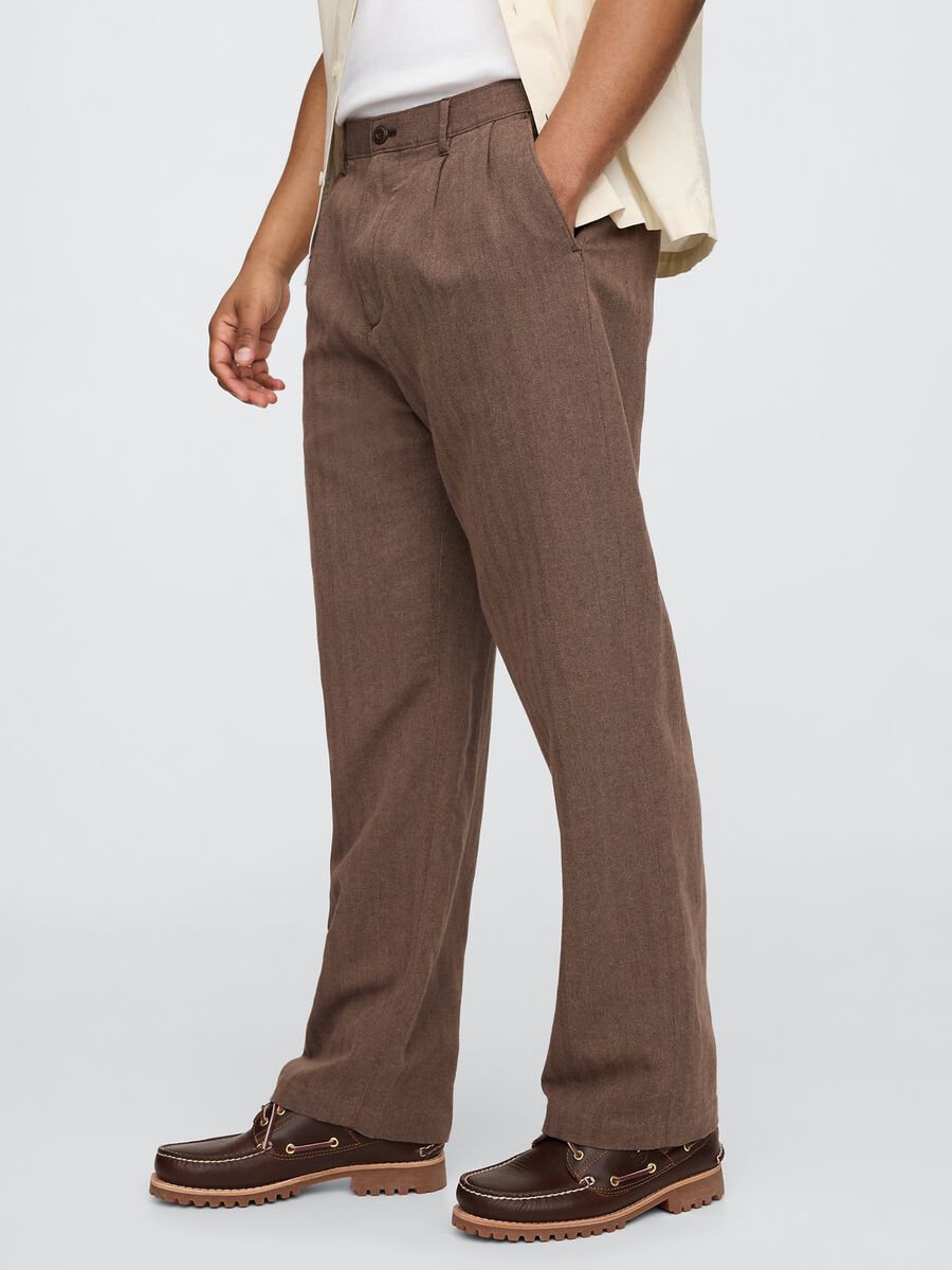 Brown Linen and Cotton Trousers Man_3
