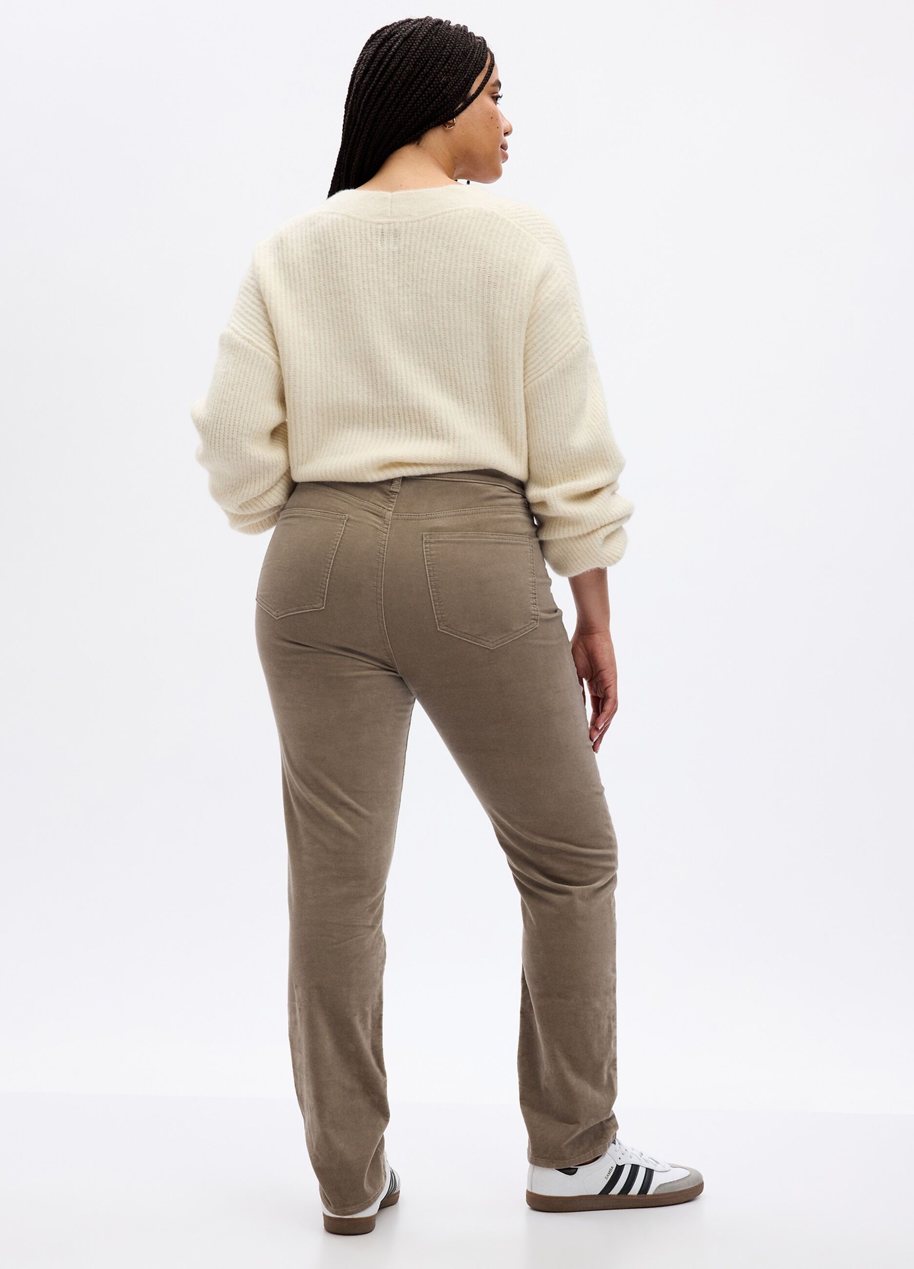 Pantaloni slim fit in velluto a vita alta_4