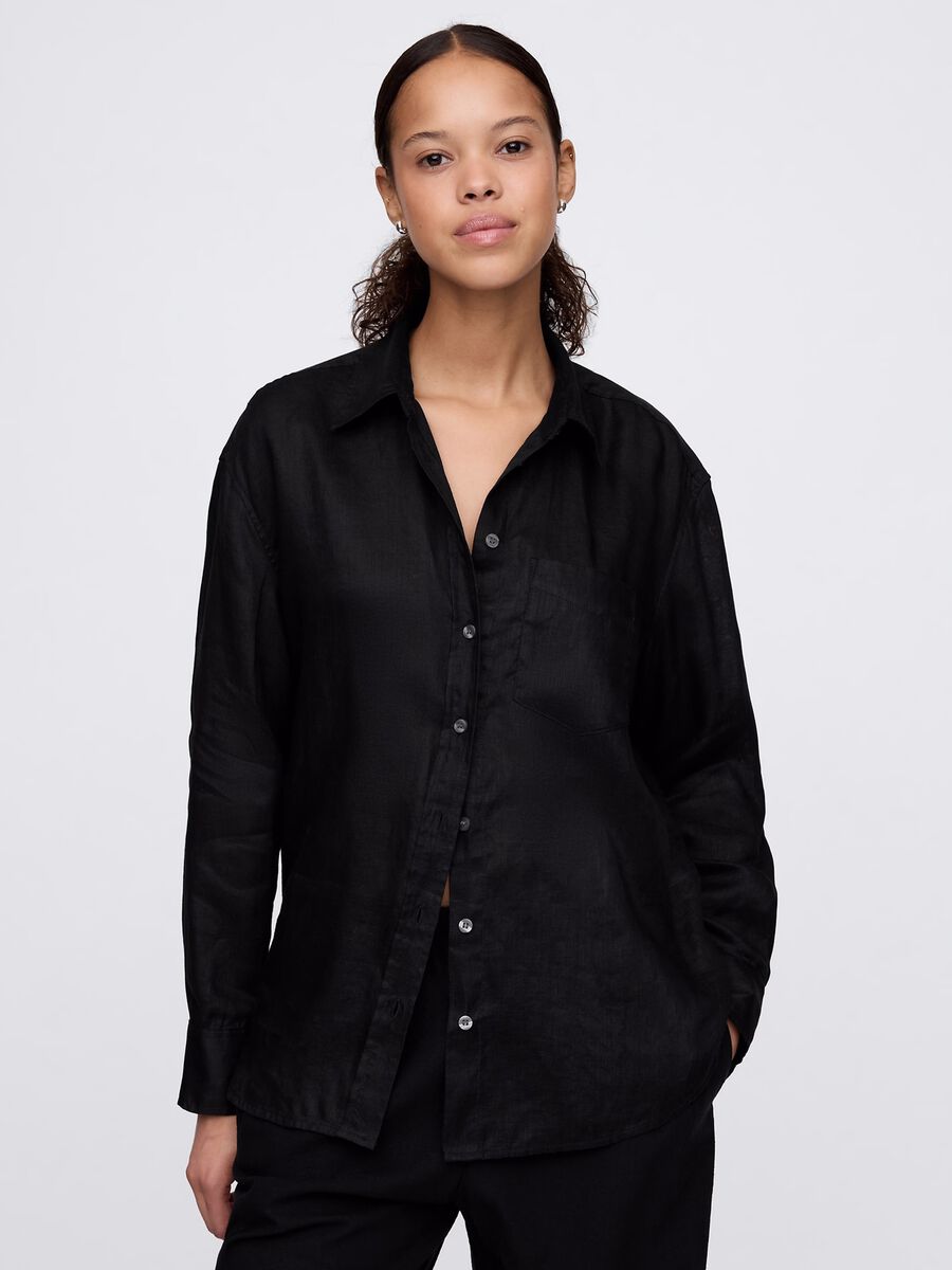 Camicia nera ampia in puro lino Gap Donna_0