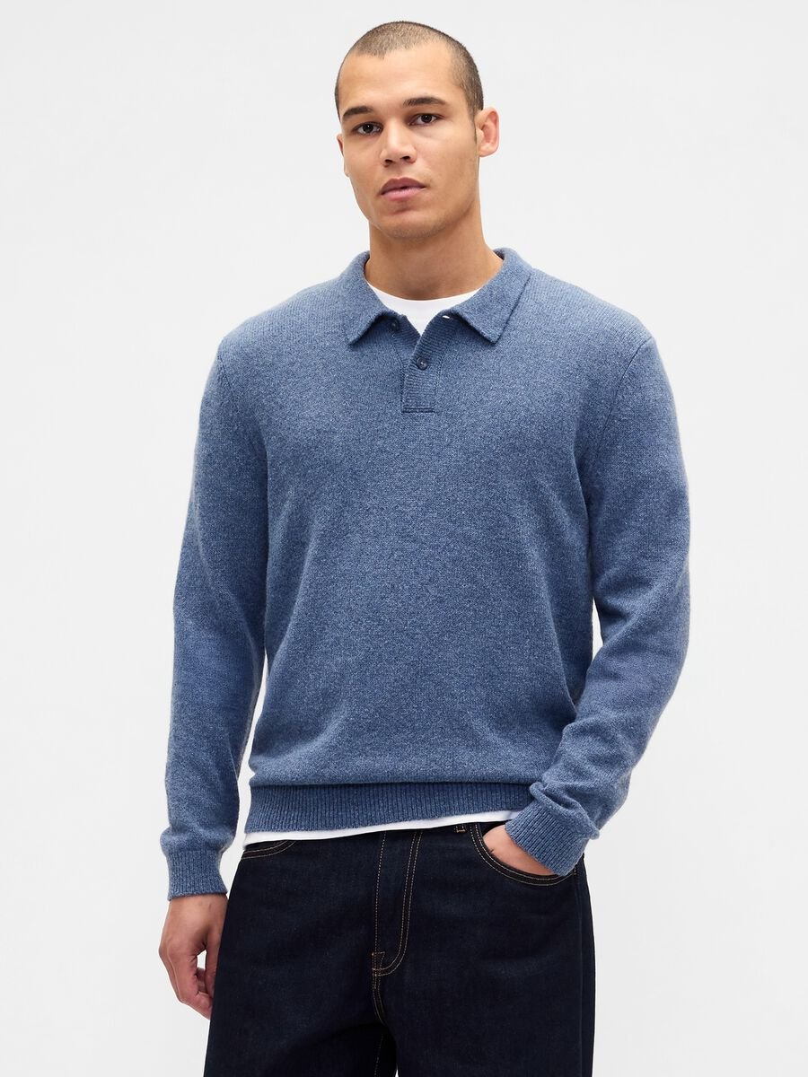 Blue wool and polyamide blend pullover Man_0