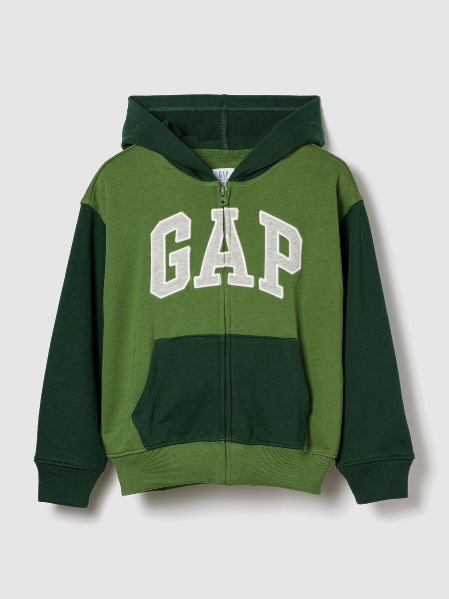 Felpa verde con cappuccio e zip completa Bambino_0