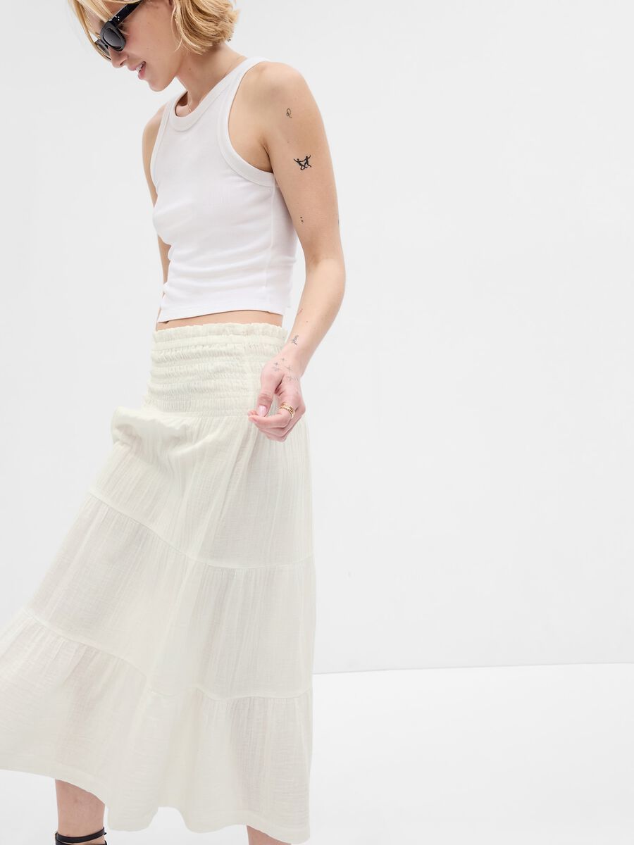 Tiered midi skirt in cotton gauze with flounces Woman_2