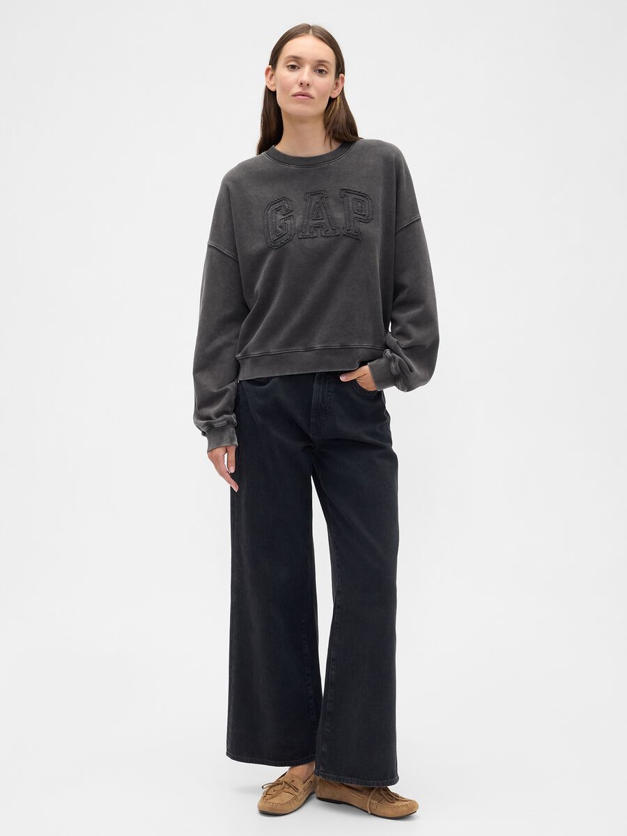 Felpa grigia con logo ricamato Donna_2