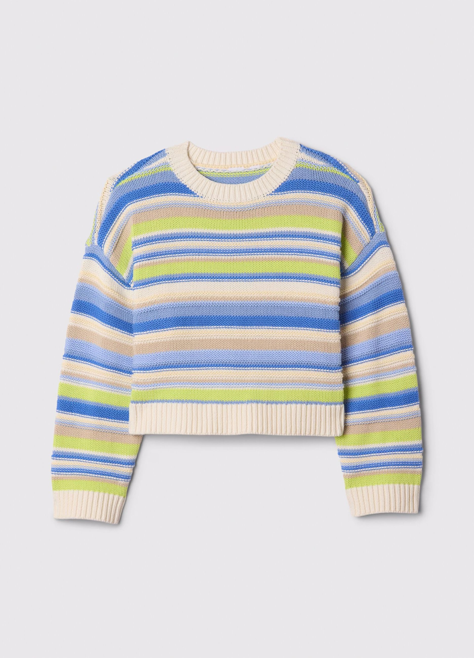 Pullover verde e azzurro in cotone a righe_3