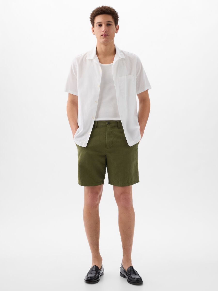 Relaxed-fit Bermuda shorts in cotton and linen Man_0