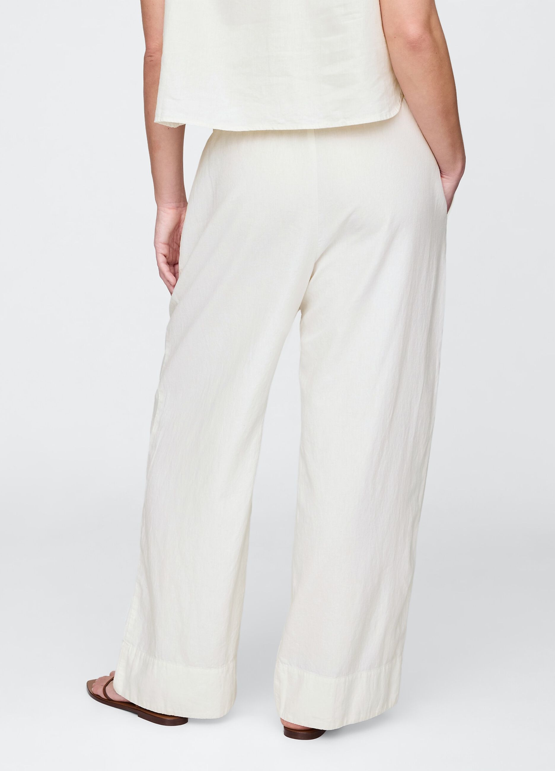 Pantaloni ampi bianchi in lino e viscosa_5