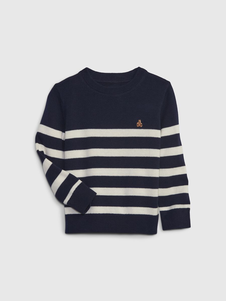 Striped cotton pullover with embroidery Toddler Boy_0