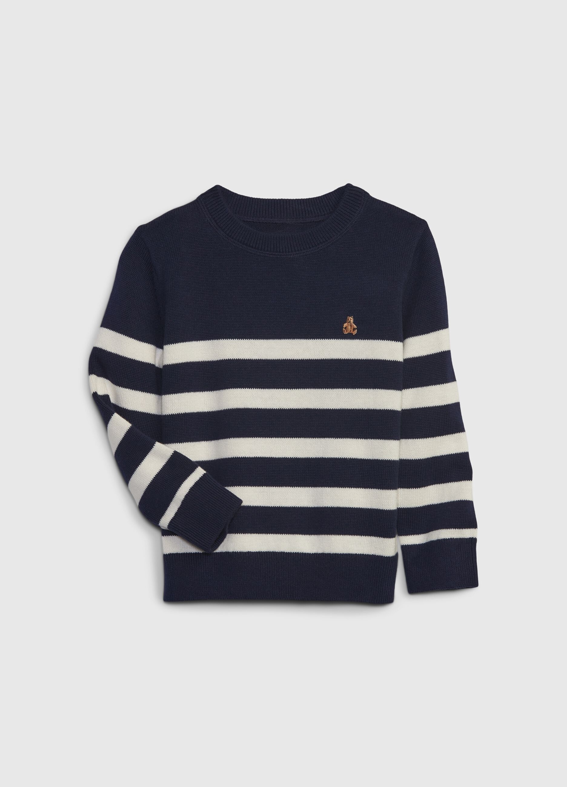 Striped cotton pullover with embroidery