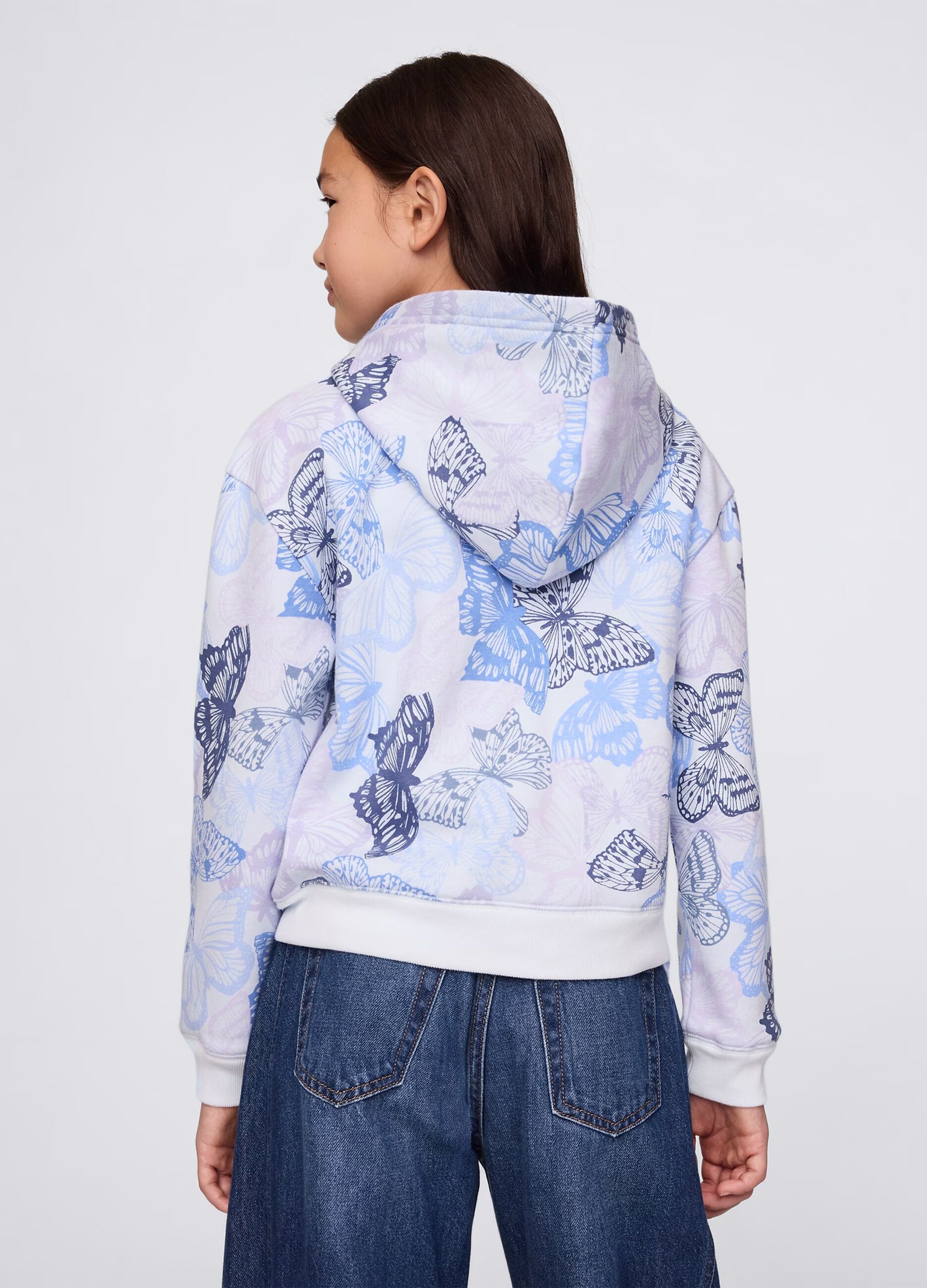 Full-zip azzurra e viola con cappuccio stampa farfalle e ricamo logo_2