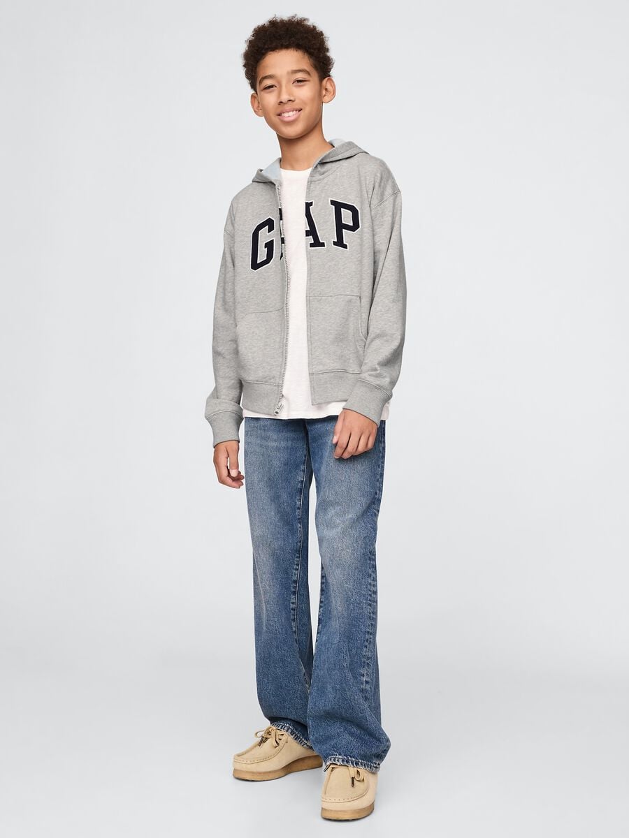 Felpa con logo GAP, cappuccio e full zip in misto cotone Bambino_2