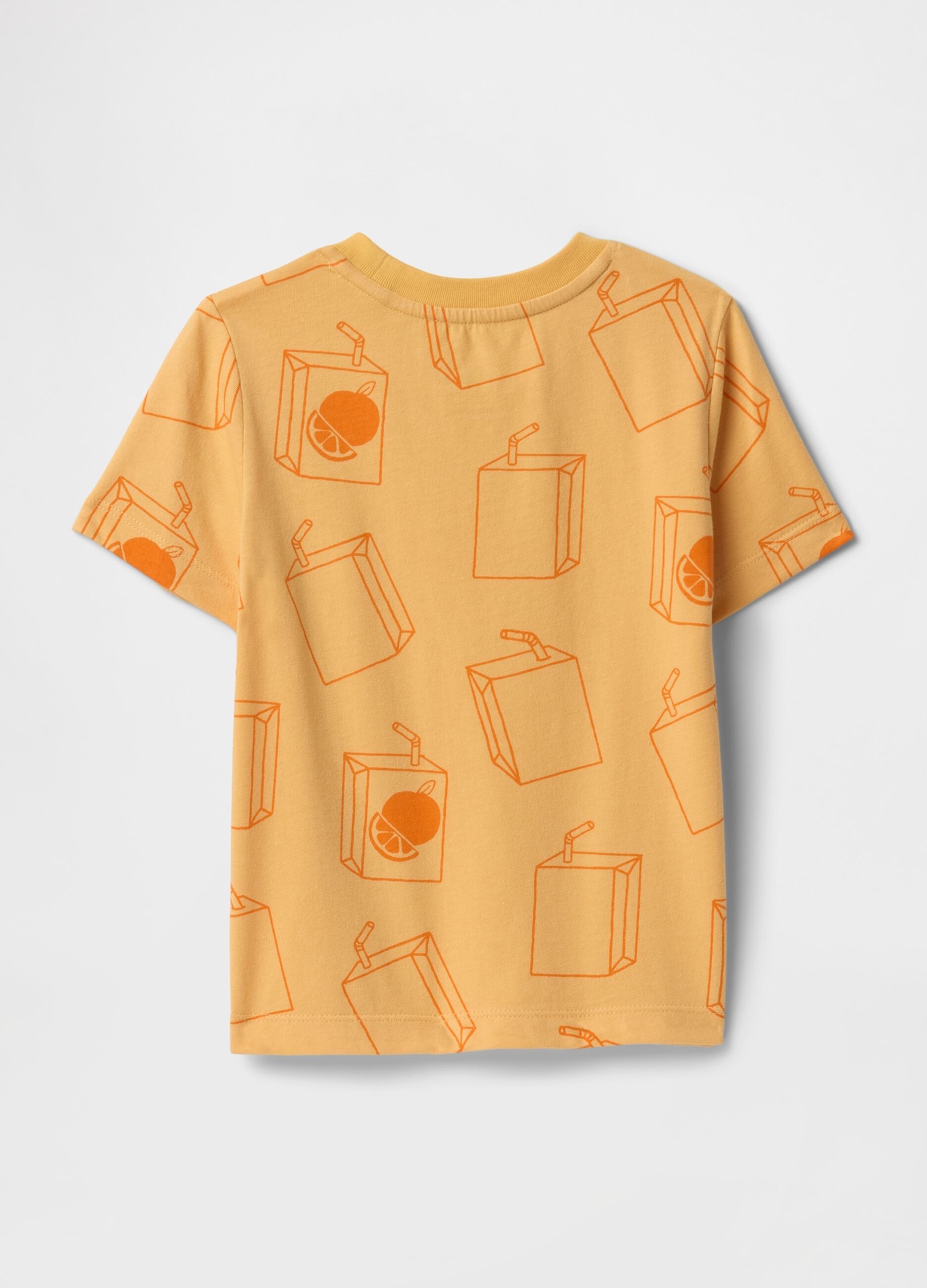 T-shirt gialla con stampa succo d'arancia_1