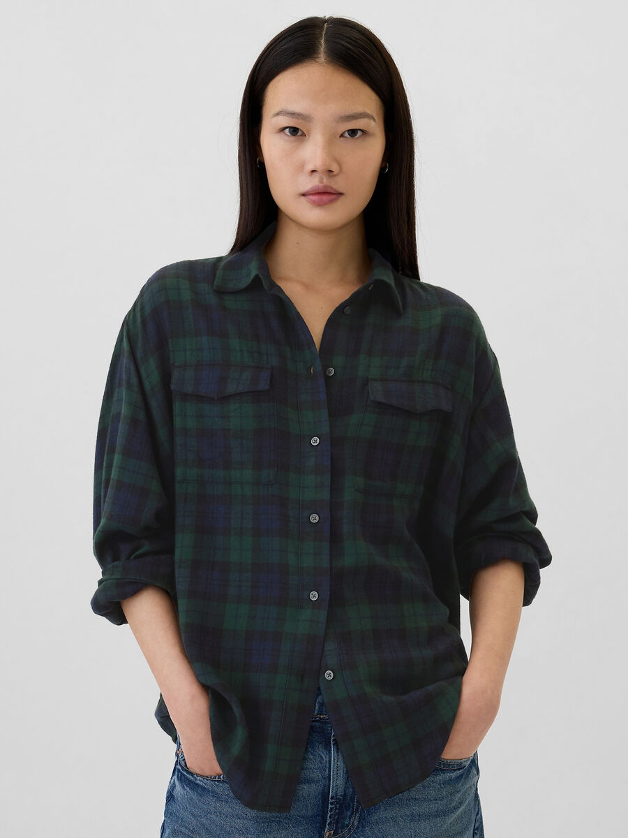 Camicia in flanella check con tasche Donna_0