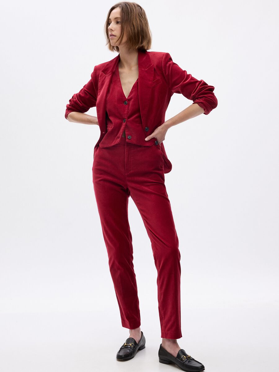 Pantaloni a sigaretta straight fit in velluto Donna_0
