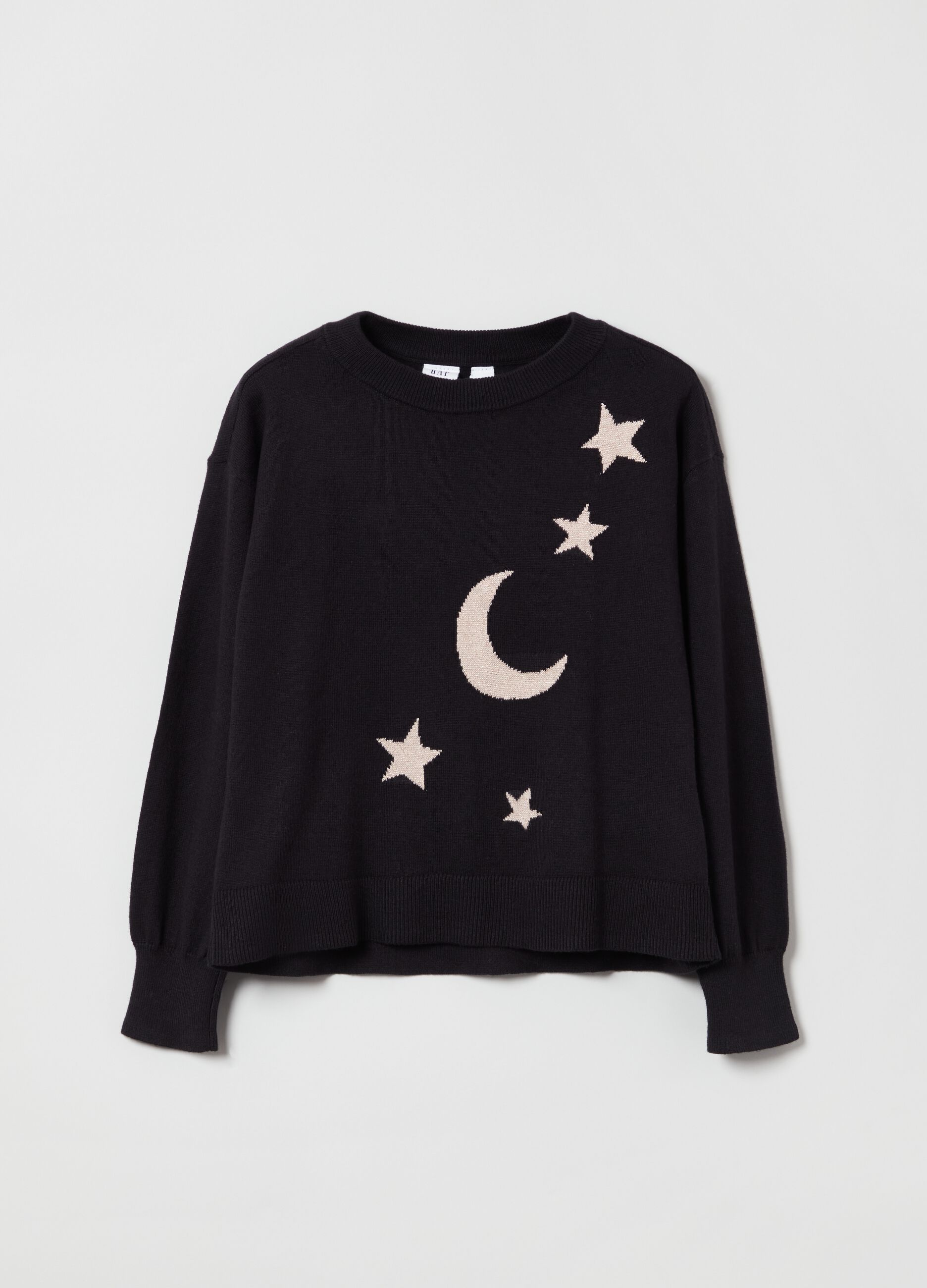 Pullover con luna e stelle jacquard