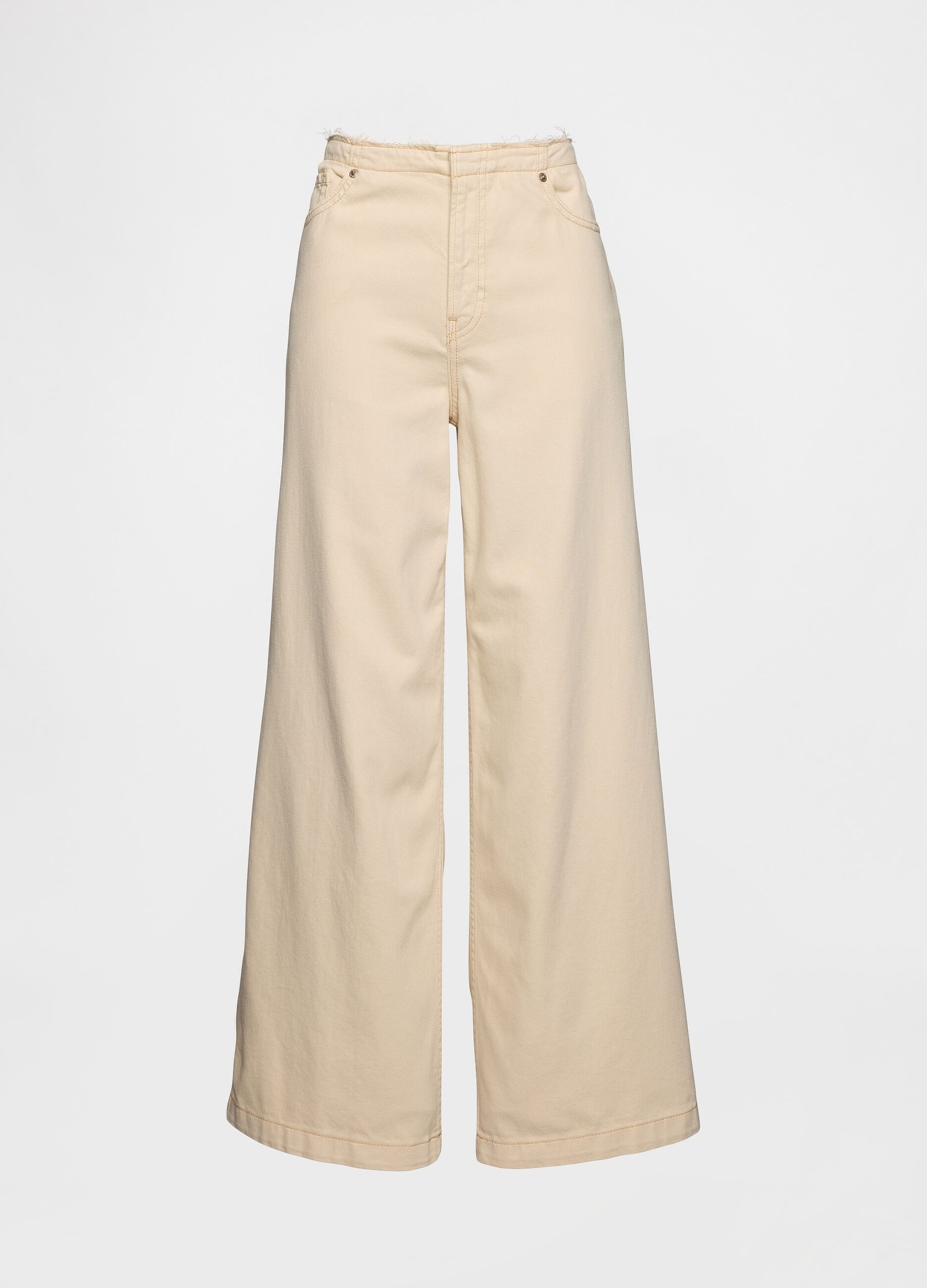Pantaloni a zampa beige in cotone e Lyocell_5