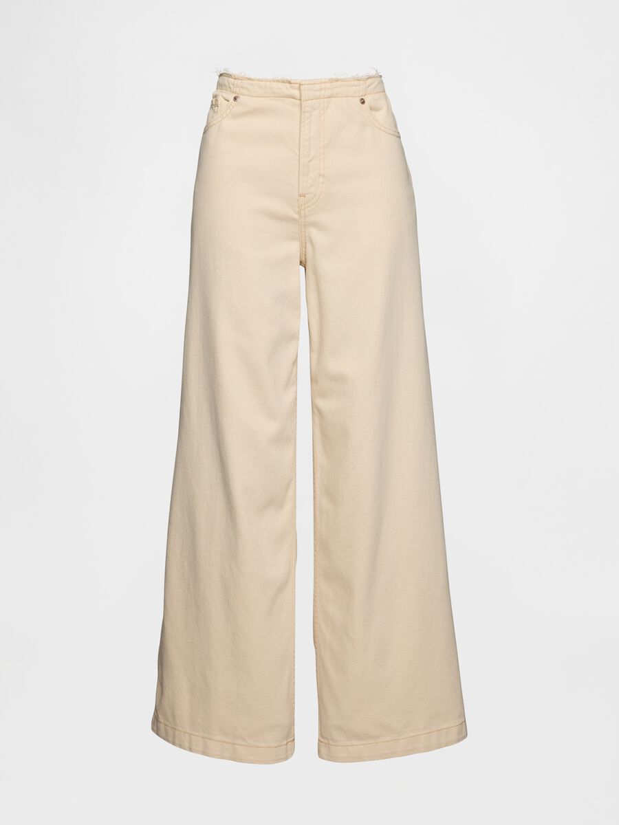 Pantaloni a zampa beige in cotone e Lyocell Donna_5
