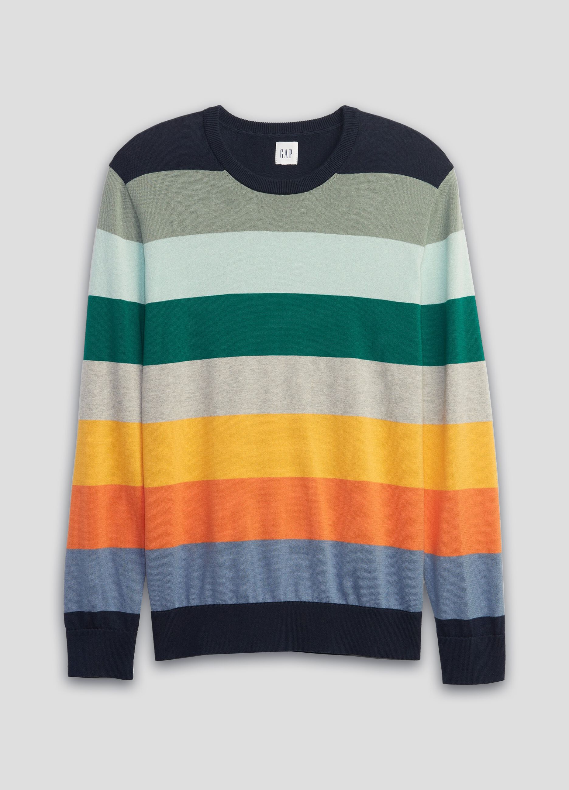 Pullover in cotton with multicoloured stripes_1