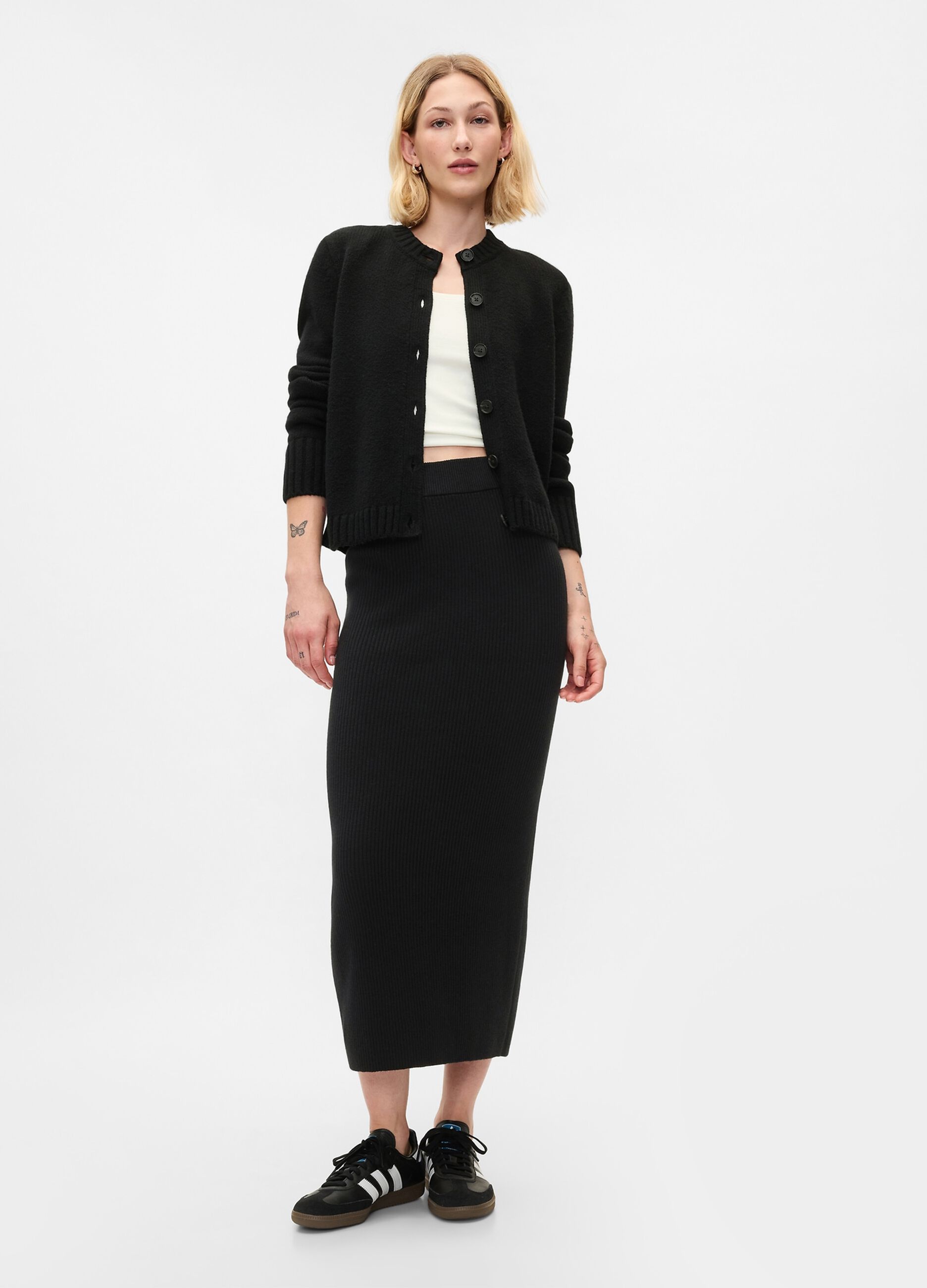 Cardigan girocollo con bottoni striati_1