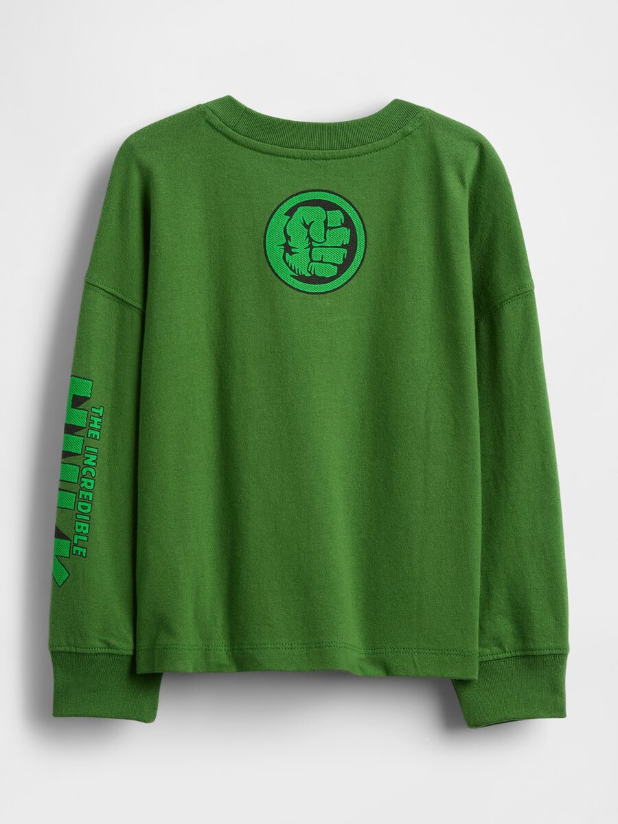 Maglietta verde a maniche lunghe in cotone con stampa Hulk Bambino_1