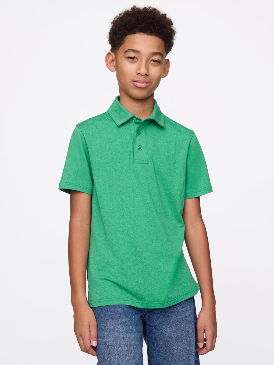 Green polo shirt in stretch fabric Boy_0