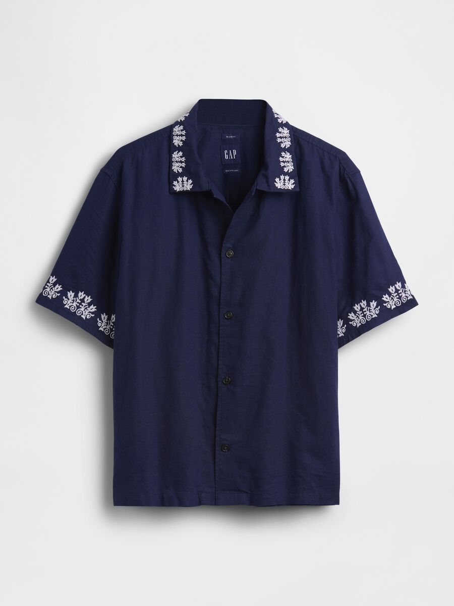Linen and cotton blend shirt with embroidery Man_3