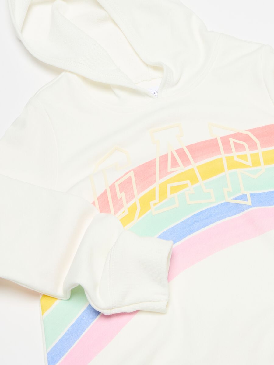 Felpa con cappuccio stampa logo e arcobaleno Bambina_2