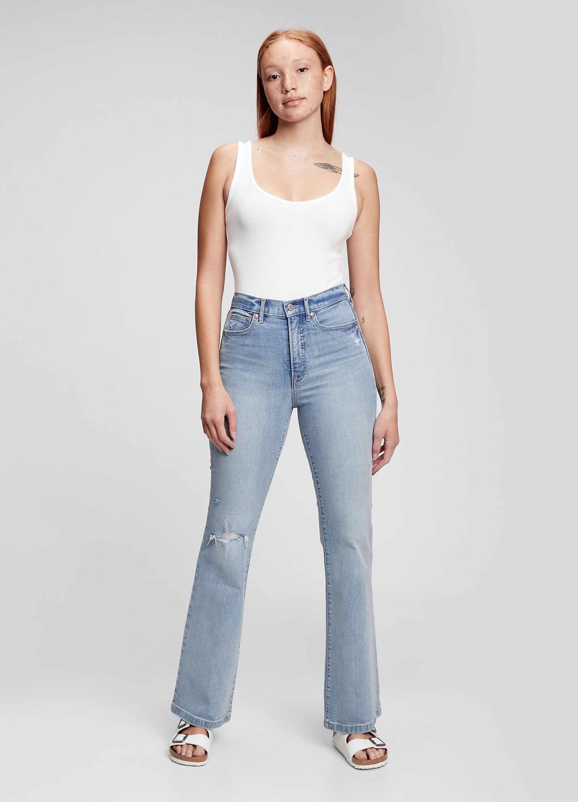 Flare-fit, high-rise jeans with rips_0