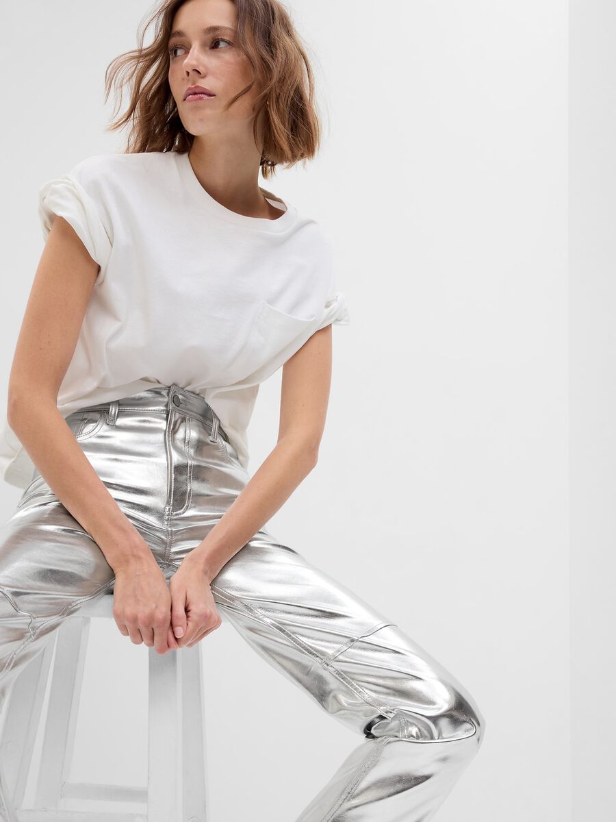 Glossy-effect straight-fit trousers Woman_0